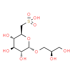 ChemSpider 2D Image | (2R)-2,3-Dihydroxypropyl 6-deoxy-6-sulfo-alpha-D-glucopyranoside | C9H18O10S