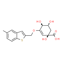 ChemSpider 2D Image | (1R,4S,5R)-1,4,5-Trihydroxy-3-[(5-methyl-1-benzothiophen-2-yl)methoxy]-2-cyclohexene-1-carboxylic acid | C17H18O6S