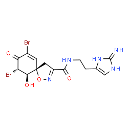 ChemSpider 2D Image | (5S,9S,10R)-N-[2-(2-Amino-1H-imidazol-4-yl)ethyl]-7,9-dibromo-10-hydroxy-8-oxo-1-oxa-2-azaspiro[4.5]deca-2,6-diene-3-carboxamide | C14H15Br2N5O4