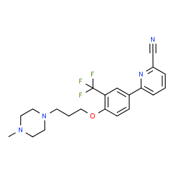 ChemSpider 2D Image | 6-{4-[3-(4-Methyl-1-piperazinyl)propoxy]-3-(trifluoromethyl)phenyl}-2-pyridinecarbonitrile | C21H23F3N4O