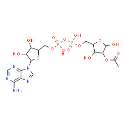 ChemSpider 2D Image | 5-({[{[{[5-(6-Amino-9H-purin-9-yl)-3,4-dihydroxytetrahydro-2-furanyl]methoxy}(hydroxy)phosphoryl]oxy}(hydroxy)phosphoryl]oxy}methyl)-2,4-dihydroxytetrahydro-3-furanyl acetate | C17H25N5O15P2
