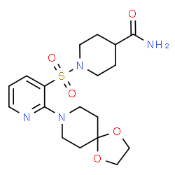 ChemSpider 2D Image | 1-{[2-(1,4-Dioxa-8-azaspiro[4.5]dec-8-yl)-3-pyridinyl]sulfonyl}-4-piperidinecarboxamide | C18H26N4O5S