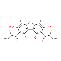 ChemSpider 2D Image | 1,1'-(1,3,7,9-Tetrahydroxy-4,6-dimethyldibenzo[b,d]furan-2,8-diyl)bis(2-methyl-1-butanone) | C24H28O7