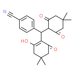 ChemSpider 2D Image | 4-[(4,4-Dimethyl-2,6-dioxocyclohexyl)(2-hydroxy-4,4-dimethyl-6-oxo-1-cyclohexen-1-yl)methyl]benzonitrile | C24H27NO4
