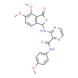 ChemSpider 2D Image | 3-[(4,5-Dimethoxy-3-oxo-1,3-dihydro-2-benzofuran-1-yl)amino]-N-(4-methoxyphenyl)-2-pyrazinecarboxamide | C22H20N4O6