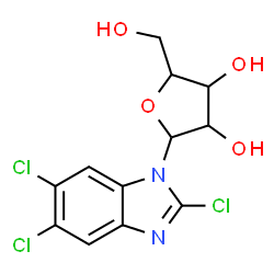 ChemSpider 2D Image | 2,5,6-Trichloro-1-pentofuranosyl-1H-benzimidazole | C12H11Cl3N2O4