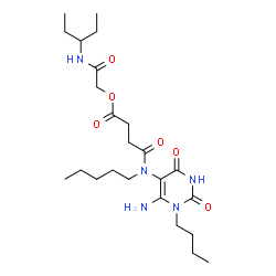 ChemSpider 2D Image | 2-Oxo-2-(3-pentanylamino)ethyl 4-[(6-amino-1-butyl-2,4-dioxo-1,2,3,4-tetrahydro-5-pyrimidinyl)(pentyl)amino]-4-oxobutanoate | C24H41N5O6