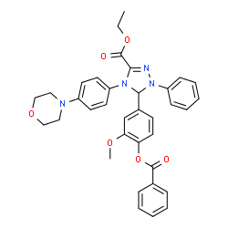 ChemSpider 2D Image | Ethyl 5-[4-(benzoyloxy)-3-methoxyphenyl]-4-[4-(4-morpholinyl)phenyl]-1-phenyl-4,5-dihydro-1H-1,2,4-triazole-3-carboxylate | C35H34N4O6