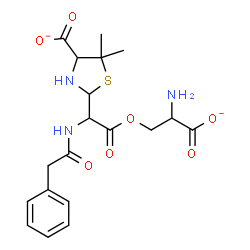 ChemSpider 2D Image | 2-{2-(2-Amino-2-carboxylatoethoxy)-2-oxo-1-[(phenylacetyl)amino]ethyl}-5,5-dimethyl-1,3-thiazolidine-4-carboxylate | C19H23N3O7S