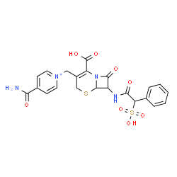 ChemSpider 2D Image | 4-Carbamoyl-1-[(2-carboxy-8-oxo-7-{[phenyl(sulfo)acetyl]amino}-5-thia-1-azabicyclo[4.2.0]oct-2-en-3-yl)methyl]pyridinium | C22H21N4O8S2