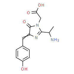 ChemSpider 2D Image | [2-(1-Aminoethyl)-4-(4-hydroxybenzylidene)-5-oxo-4,5-dihydro-1H-imidazol-1-yl]acetic acid | C14H15N3O4