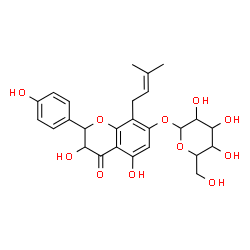 ChemSpider 2D Image | 3,5-Dihydroxy-2-(4-hydroxyphenyl)-8-(3-methyl-2-buten-1-yl)-4-oxo-3,4-dihydro-2H-chromen-7-yl hexopyranoside | C26H30O11