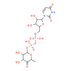 ChemSpider 2D Image | 3,4-Dihydroxy-6-methyl-5-oxotetrahydro-2H-pyran-2-yl [5-(2,4-dioxo-3,4-dihydro-1(2H)-pyrimidinyl)-3,4-dihydroxytetrahydro-2-furanyl]methyl dihydrogen diphosphate | C15H22N2O16P2