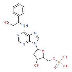 ChemSpider 2D Image | 9-(2-Deoxy-5-O-phosphonopentofuranosyl)-N-(2-hydroxy-1-phenylethyl)-9H-purin-6-amine | C18H22N5O7P