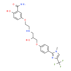 ChemSpider 2D Image | 2-Hydroxy-5-{2-[(2-hydroxy-3-{4-[1-methyl-4-(trifluoromethyl)-1H-imidazol-2-yl]phenoxy}propyl)amino]ethoxy}benzamide | C23H25F3N4O5
