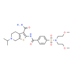 ChemSpider 2D Image | 2-({4-[Bis(2-methoxyethyl)sulfamoyl]benzoyl}amino)-6-isopropyl-4,5,6,7-tetrahydrothieno[2,3-c]pyridine-3-carboxamide | C24H34N4O6S2