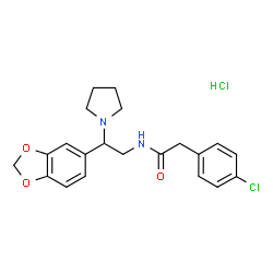 ChemSpider 2D Image | N-[2-(1,3-Benzodioxol-5-yl)-2-(1-pyrrolidinyl)ethyl]-2-(4-chlorophenyl)acetamide hydrochloride (1:1) | C21H24Cl2N2O3