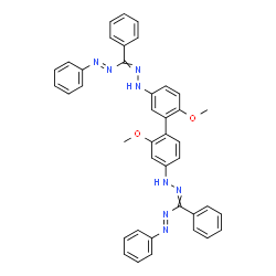 ChemSpider 2D Image | (E,E)-1,1'-{(2',6-Dimethoxy-3,4'-biphenyldiyl)bis[2-hydrazinyl-1-ylidene(phenylmethylylidene)]}bis(phenyldiazene) | C40H34N8O2