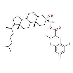 ChemSpider 2D Image | 1-({[(3alpha,8xi,9xi,14xi,17xi)-3-Hydroxycholest-5-en-3-yl]amino}oxy)-2-(2,4,6-triiodobenzyl)-1-butanone | C38H56I3NO3