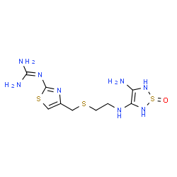 ChemSpider 2D Image | 1-{4-[({2-[(4-Amino-1-oxido-2,5-dihydro-1,2,5-thiadiazol-3-yl)amino]ethyl}sulfanyl)methyl]-1,3-thiazol-2-yl}guanidine | C9H16N8OS3