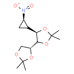 ChemSpider 2D Image | (4R,4'R,5R)-2,2,2',2'-Tetramethyl-5-[(1R,2R)-2-nitrocyclopropyl]-4,4'-bi-1,3-dioxolane | C13H21NO6