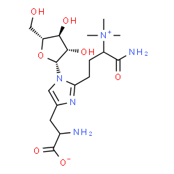 ChemSpider 2D Image | 4-(2-Amino-2-carboxylatoethyl)-2-[4-amino-4-oxo-3-(trimethylammonio)butyl]-1-(beta-D-arabinofuranosyl)-1H-imidazole | C18H31N5O7