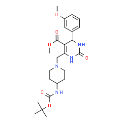 ChemSpider 2D Image | Methyl 4-(3-methoxyphenyl)-6-{[4-({[(2-methyl-2-propanyl)oxy]carbonyl}amino)-1-piperidinyl]methyl}-2-oxo-1,2,3,4-tetrahydro-5-pyrimidinecarboxylate | C24H34N4O6