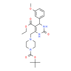 ChemSpider 2D Image | Ethyl 4-(3-methoxyphenyl)-6-[(4-{[(2-methyl-2-propanyl)oxy]carbonyl}-1-piperazinyl)methyl]-2-oxo-1,2,3,4-tetrahydro-5-pyrimidinecarboxylate | C24H34N4O6