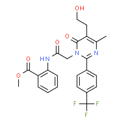 ChemSpider 2D Image | Methyl 2-({[5-(2-hydroxyethyl)-4-methyl-6-oxo-2-[4-(trifluoromethyl)phenyl]-1(6H)-pyrimidinyl]acetyl}amino)benzoate | C24H22F3N3O5