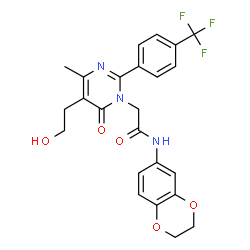 ChemSpider 2D Image | N-(2,3-Dihydro-1,4-benzodioxin-6-yl)-2-[5-(2-hydroxyethyl)-4-methyl-6-oxo-2-[4-(trifluoromethyl)phenyl]-1(6H)-pyrimidinyl]acetamide | C24H22F3N3O5