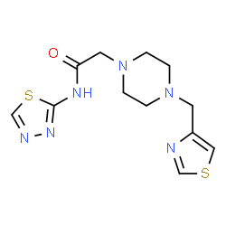 ChemSpider 2D Image | N-(1,3,4-Thiadiazol-2-yl)-2-[4-(1,3-thiazol-4-ylmethyl)-1-piperazinyl]acetamide | C12H16N6OS2