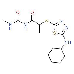 ChemSpider 2D Image | 2-{[5-(Cyclohexylamino)-1,3,4-thiadiazol-2-yl]sulfanyl}-N-(methylcarbamoyl)propanamide | C13H21N5O2S2