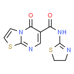 ChemSpider 2D Image | N-(4,5-Dihydro-1,3-thiazol-2-yl)-5-oxo-5H-[1,3]thiazolo[3,2-a]pyrimidine-6-carboxamide | C10H8N4O2S2