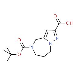 ChemSpider 2D Image | 5-{[(2-Methyl-2-propanyl)oxy]carbonyl}-5,6,7,8-tetrahydro-4H-pyrazolo[1,5-a][1,4]diazepine-2-carboxylic acid | C13H19N3O4