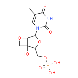 ChemSpider 2D Image | [1-Hydroxy-4-(5-methyl-2,4-dioxo-3,4-dihydro-1(2H)-pyrimidinyl)-3,6-dioxabicyclo[3.2.0]hept-2-yl]methyl dihydrogen phosphate | C11H15N2O9P