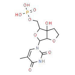 ChemSpider 2D Image | [3a-Hydroxy-6-(5-methyl-2,4-dioxo-3,4-dihydro-1(2H)-pyrimidinyl)hexahydrofuro[3,4-b]furan-4-yl]methyl dihydrogen phosphate | C12H17N2O9P
