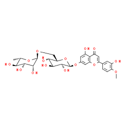 ChemSpider 2D Image | 5-Hydroxy-2-(3-hydroxy-4-methoxyphenyl)-4-oxo-4H-chromen-7-yl 6-O-(6-deoxy-alpha-L-altropyranosyl)-alpha-L-gulopyranoside | C28H32O15