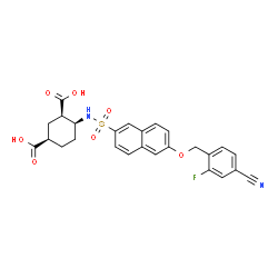 ChemSpider 2D Image | (1R,3R,4S)-4-[({6-[(4-Cyano-2-fluorobenzyl)oxy]-2-naphthyl}sulfonyl)amino]-1,3-cyclohexanedicarboxylic acid | C26H23FN2O7S