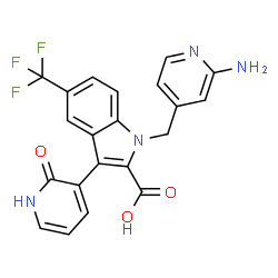 ChemSpider 2D Image | 1-[(2-Aminopyridin-4-Yl)methyl]-3-(2-Oxo-1,2-Dihydropyridin-3-Yl)-5-(Trifluoromethyl)-1h-Indole-2-Carboxylic Acid | C21H15F3N4O3