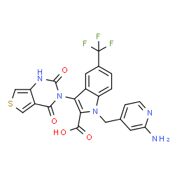 ChemSpider 2D Image | 1-[(2-Aminopyridin-4-Yl)methyl]-3-(2,4-Dioxo-1,2-Dihydrothieno[3,4-D]pyrimidin-3(4h)-Yl)-5-(Trifluoromethyl)-1h-Indole-2-Carboxylic Acid | C22H14F3N5O4S