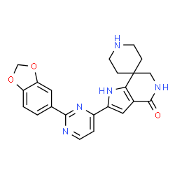 ChemSpider 2D Image | 2'-[2-(1,3-Benzodioxol-5-yl)-4-pyrimidinyl]-5',6'-dihydrospiro[piperidine-4,7'-pyrrolo[3,2-c]pyridin]-4'(1'H)-one | C22H21N5O3
