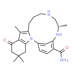 ChemSpider 2D Image | (16S)-5,5,9,16-Tetramethyl-7-oxo-2,14,17-triazatetracyclo[16.3.1.0~2,10~.0~3,8~]docosa-1(22),3(8),9,18,20-pentaene-19-carboxamide | C24H32N4O2