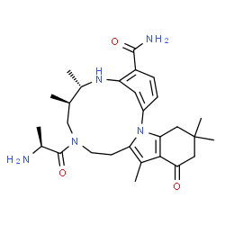 ChemSpider 2D Image | (15R,16S)-13-(L-Alanyl)-5,5,9,15,16-pentamethyl-7-oxo-2,13,17-triazatetracyclo[16.3.1.0~2,10~.0~3,8~]docosa-1(22),3(8),9,18,20-pentaene-19-carboxamide | C28H39N5O3