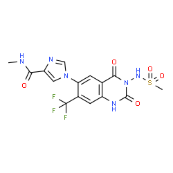 ChemSpider 2D Image | N-Methyl-1-{3-[(methylsulfonyl)amino]-2,4-dioxo-7-(trifluoromethyl)-1,2,3,4-tetrahydro-6-quinazolinyl}-1H-imidazole-4-carboxamide | C15H13F3N6O5S