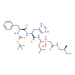 ChemSpider 2D Image | N-{[(2-Methyl-2-propanyl)oxy]carbonyl}-L-phenylalanyl-N-{(1R)-1-[(R)-hydroxy(2-{[(2S)-2-methylbutyl]amino}-2-oxoethyl)phosphoryl]-3-methylbutyl}-3-(1H-imidazol-1-ium-5-yl)-L-alaninamide | C32H52N6O7P