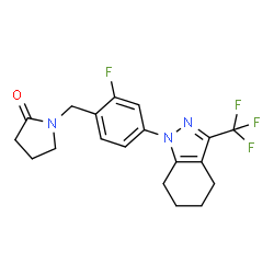 ChemSpider 2D Image | 1-{2-Fluoro-4-[3-(trifluoromethyl)-4,5,6,7-tetrahydro-1H-indazol-1-yl]benzyl}-2-pyrrolidinone | C19H19F4N3O
