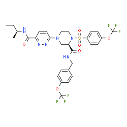 ChemSpider 2D Image | N-[(2S)-2-Butanyl]-6-[(3R)-3-{[4-(trifluoromethoxy)benzyl]carbamoyl}-4-{[4-(trifluoromethoxy)phenyl]sulfonyl}-1-piperazinyl]-3-pyridazinecarboxamide | C29H30F6N6O6S