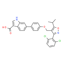 ChemSpider 2D Image | 6-(4-{[3-(2,6-Dichlorophenyl)-5-isopropyl-1,2-oxazol-4-yl]methoxy}phenyl)-1H-indole-3-carboxylic acid | C28H22Cl2N2O4