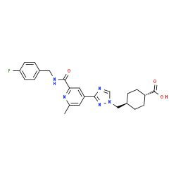 ChemSpider 2D Image | trans-4-[(3-{2-[(4-Fluorobenzyl)carbamoyl]-6-methyl-4-pyridinyl}-1H-1,2,4-triazol-1-yl)methyl]cyclohexanecarboxylic acid | C24H26FN5O3