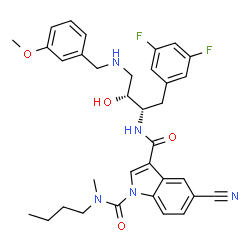 ChemSpider 2D Image | N~1~-Butyl-5-Cyano-N~3~-{(1s,2r)-1-(3,5-Difluorobenzyl)-2-Hydroxy-3-[(3-Methoxybenzyl)amino]propyl}-N~1~-Methyl-1h-Indole-1,3-Dicarboxamide | C34H37F2N5O4